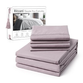 RITZANI King Size Sheet Set Deep Pocket - 6 Piece Ultra Soft Machine Washable Luxury Bed Sheet Set - Shrinkage & Fade Resistant Embroidered Bedding Sheet (King, Thistle Purple)