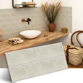 Vinyl Floor Wall Tile Sticker, Non-Slip Sticky Back Tile Decals for Kitchen Bathroom Self-Adhesive Peel and Stick PVC Floor Sticker DIY, Ivory, 30x15cm/12x6inch, 4Pcs Set