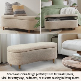 INK+IVY Bailey Entryway Accent Bench for Living Room Flip Top Storage Bench, Boucle Cozy Plush Upholstery, Modern Compact Bed End Bench for Bedroom Storage Chest, Indoor Seating, 48" Wide Taupe