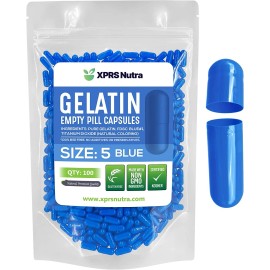 Capsules Express Size 5 Blue Empty Gelatin Capsules Kosher Gel Caps Gluten-Free Halal Gelcaps - 100