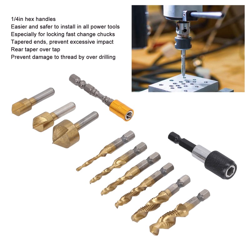 11Pcs Chamfer Drilling Tools Woodworking Ti Coated Step Drill Bits