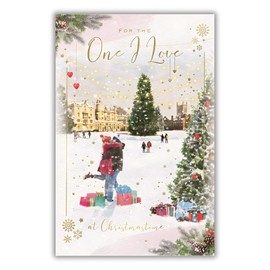 One I Love Christmas Card - Snowy Trees and Lights - Artistic Festive Design - Special Finishes and Illustrated Insert Leaf - Made in the UK