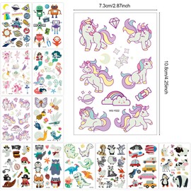 Kalolary Luminous Temporary Tattoos for Kids, 12 Sheets Glow In Dark Temporary Tattoos Stickers with Unicorn Dinosaur Mermaid Pirate Robot Space Birthday Party Supplies