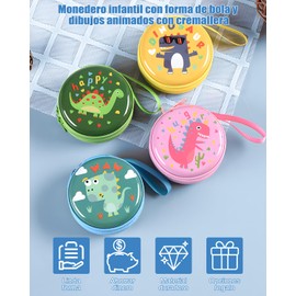 MAOXINGREN Billetera infantil Mini billetera bolas de dibujos animados estampado dinosaurios, diseño cremallera, adecuada para niños, adolescentes, viene llavero (Motivos de dinosaurios A)
