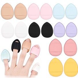 XIANFQNKJ Finger Puff Set of 16 8 Colors Water Drop Shape Cosmetic Puff Cushion Funde Powder Puff Mini Puff for Fingertips Chemical Bottom Puff Soft Absorbent Wet and Dry Makeup Sponge Mini Size