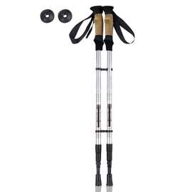 SPOTRAVEL Telescopic Trekking Poles, 2 Pack Aluminum Hiking Sticks, Lightweight & Portable Walking Pole for Camping Mountaining Backpacking (with Cork Handles, Silver)