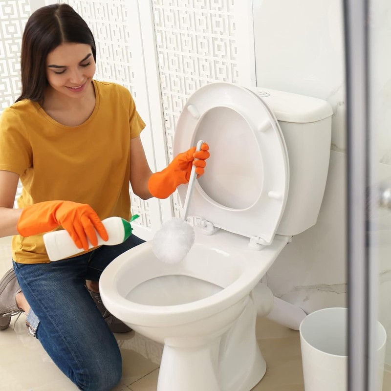 4-Pack Toilet Brush, Soft Polyester Fiber Brush Head Long Handle