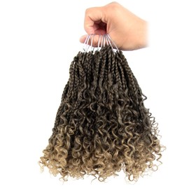 CISINPO 9 Packs Goddess Box Braids Crochet Hair 8 Inch Boho Box Braids with Curly Ends Synthetic Crochet Hair for Women, T27/Ombre Honey Blonde