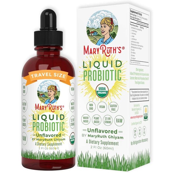 Liquid Probiotics for Women, Men & Kids by MaryRuth's, Vegan, Organic, Plant-Based & Non-GMO, Unflavored with Acidophilus, 2 Fl Oz