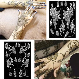 PPVWEY 10 Sheets Tattoo Stencils 10 Pair Arm Hand Tattoo Template Temporary Indian Arabian Glitter Airbrush Tattoo Stickers for Face Body Paint DIY (Black) (10P-1)