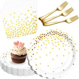 Gold Plates and Napkins Party Supplies, 35 7“ White and Gold Party Paper Plates, Disposable Plate for Wedding Birthday Birthday Decoration Tableware