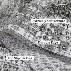 GAOMON Runner Rug 2x6 Vintage Hallway Rug Machine Washable Rug Runner Non Slip Low Pile Distressed Rug Ultra Thin Lightweight Rug for Kitchen Bedroom Bathroom, Grey