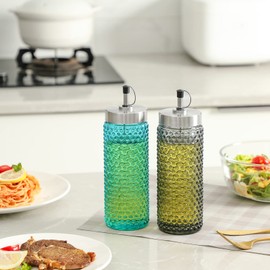 EVEREST GLOBAL 16.7 oz Hobnail Oil and Vinegar Dispenser, Vintage Olive Oil Cruet, Colorful Glass Bottle Dispenser for Kitchen Set of 2