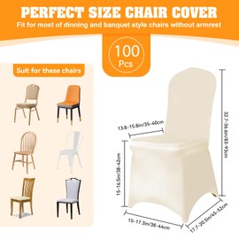 LIUKANGZE 100 PCS Ivory Polyester Spandex Chair Covers - Stretch Slipcovers for Wedding, Party, Dining, Banquet - Flat-Front Chair Covers