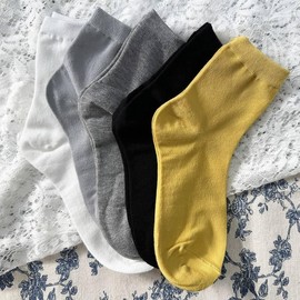 Korean-Made Women's Mid-Calf All-Season Socks (1 Pair) Neat Melange Yellow 1 Pair 5ea