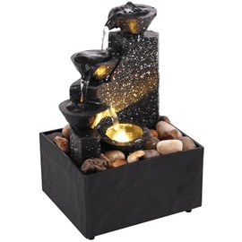 Tabletop Waterfall Decor With Soft Light Natural Ambience - Stacked Rocks Indoor Fountain for Office, Relaxation, Meditation - Desktop Fountain With 2 Power Supply Ways