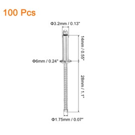 uxcell 100Pcs 1/8" x 1/2" 304 Stainless Steel Countersunk Blind Rivet, Open-End Type Blind Rivets for DIY, Sheet Metal, Automotive Repairs, Furniture, Boat, and Duct Work (Silver)