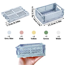 Folding Box Plastic Folding Basket Foldable Pack of 5 Sturdy Storage Box Mini Folding Box 15 x 10 x 5.8 cm Easy Moving for Shelf Home Kitchen Classroom Bedroom Bathroom Office