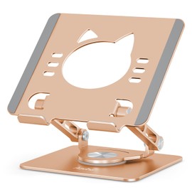 Aoviho Tablet Stand 360° Rotating Aluminum Holder, Adjustable, Portable and Foldable Monitors Stand for iPads, Compatible with 4-12.9" Tablets, Golden