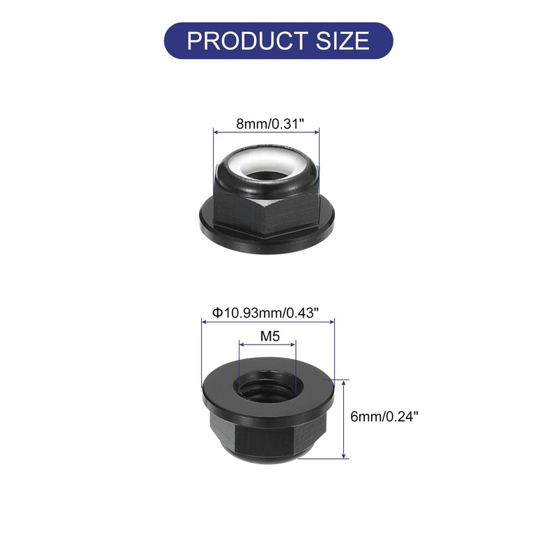 sourcing map M6x1mm Flange Nylon Insert Lock Nuts, 20Pcs Aluminum