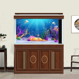 Cartoon Underwater Scene Aquarium Background Coral Reef Fishes Marine Life Landscape Terrarium Background Ocean Sunlight Rays Undersea Rocks Fish Tank Backdrop Wallpaper Decor Vinyl 36x24in