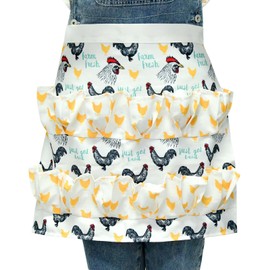 Dokeno Egg Apron Collecting with 12 Deep Pockets, Farm Egg Apron, Farm for Egg Collecting, Cooking Apron Women Men, Canvas Apron, Apron for Collecting Chickens, Duck, Goose Eggs, Farmhouse, White