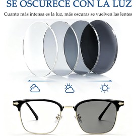 Lentes Luz Azul, Gafas Ajuste Objetivo con los Cambios de Luz Bloquea la Luz Azul, Cambia de Color Automáticamente con la Luz Solar, Metal Ligero, Negro&Dorado
