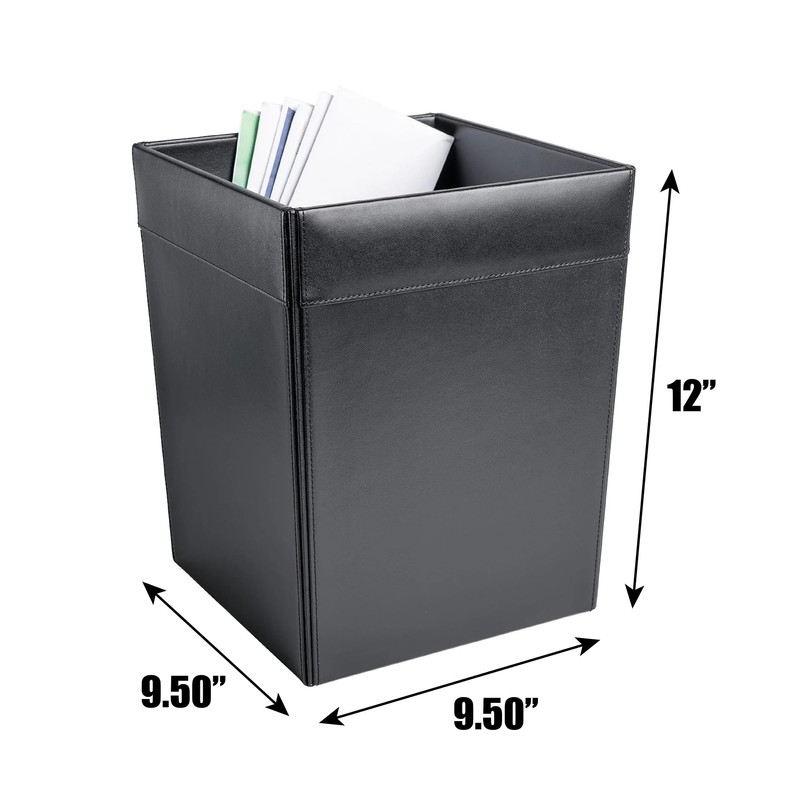 Classic Black Leather Square Waste Basket