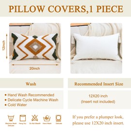 Cythasily Boho Throw Pillow Covers 12x20 Inch Green Brown Tufted Lumbar Pillow Case with Tassels, Bohemian Farmhouse Decorative Cushion Cover for Couch Bed Sofa Chair Bedroom Living Room Home Decor,W