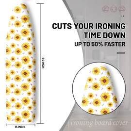 Extra Thick Ironing Board Cover and Pad, Summer Sunflowers 15x54 Ironing Board Cover, Resist Scorching and Staining,Elastic Edges,Farmhouse Spring Summer Yellow Flowers Butterfly