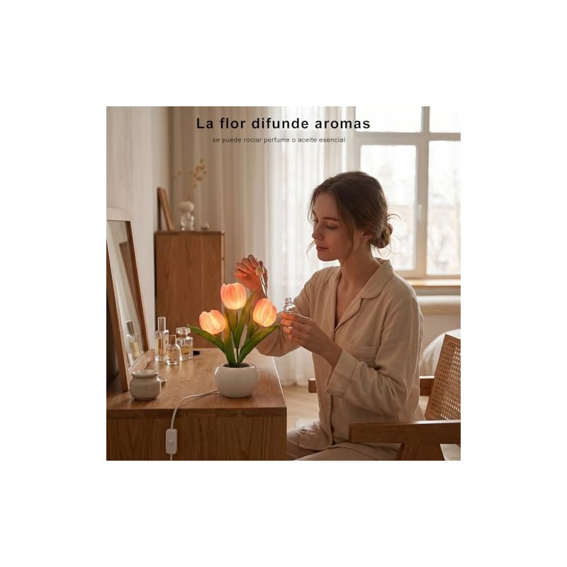 MOYAC Lámpara de Tulipanes de Mesa con 3 Flores, Luz