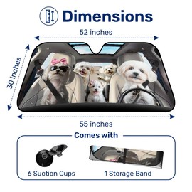 GENANY Cute Maltese Dog Family Funny Windshield Sun Shade for Car SUV Truck (55x30 Inches), Sun Shade Windshield, Shades for Front Windows, Sunshade for Car Windshield, Protector Blocks UV