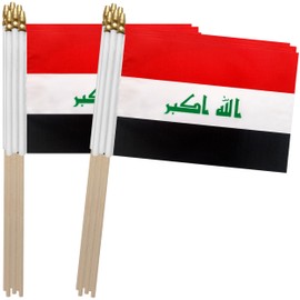TSMD Iraq Stick Flag Iraqi Small Mini Hand Held Flags,5x8 Inch,12 Pack