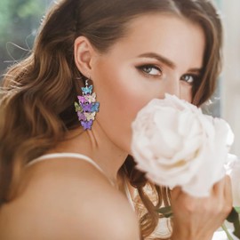 Butterfly Earrings Dangle for Women Long Tassel Earrings Purple Blue Butterfly Earrings for Women Butterfly Gifts for Women (Colorful)