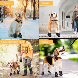 Dog Boots, Medium and Large Dog Boots and paw Guards, Suitable for Snowy Winter Days, hot Summer Roads, Waterproof in The rain, Outdoor Walks, Indoor Hard Surface Anti-Slip Shoes 4 Pieces