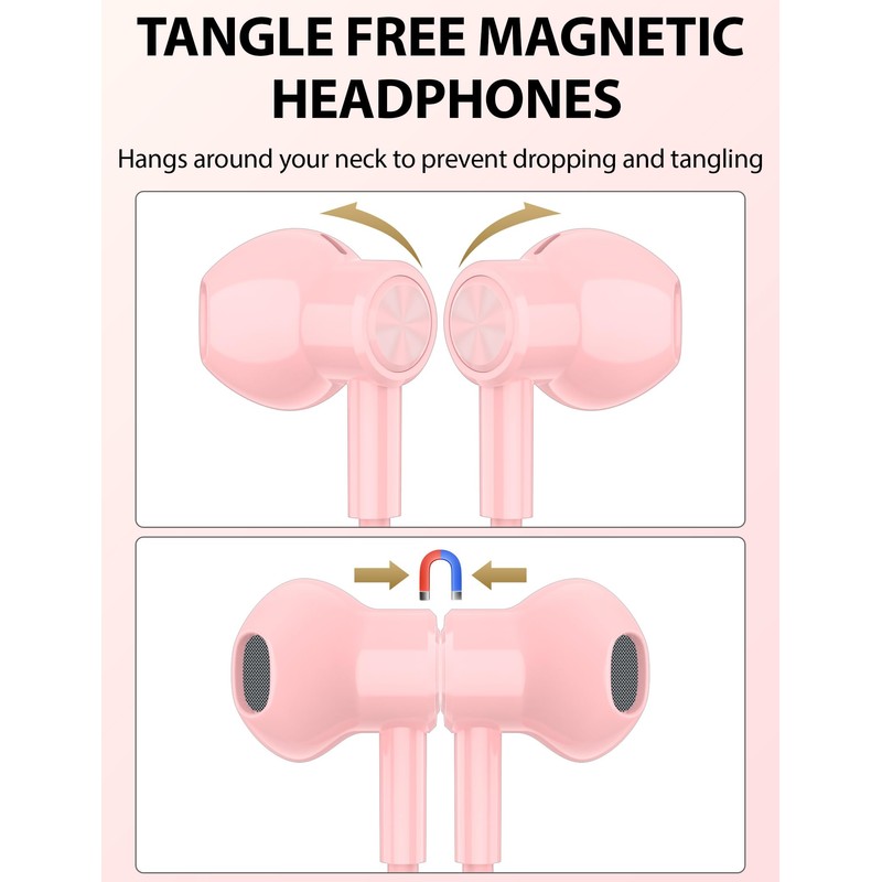 iMangoo for Apple Lightning Headphones MFi-Certified Wired Earbuds Pink