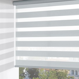 ChrisDowa Cordless Zebra Blinds for Windows, Dual Layer Free-Stop Light Filtering Window Roller Shades, Pull Down Privacy Zebra Shades for Home, Office, Bedroom, Door (46" W x 72" H, Light Grey)