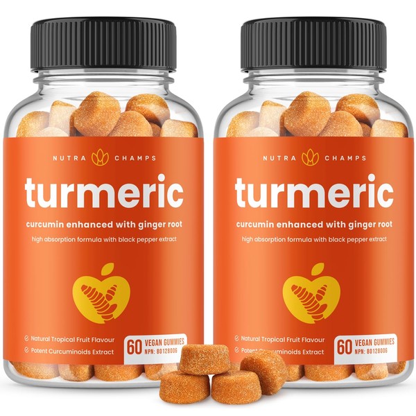NutraChamps (2 Pack) Turmeric Gummies with Black Pepper and Ginger