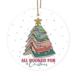 Adorno de Navidad de cerámica de 2.9 pulgadas para árbol, coche, oficina, decoración del hogar, ligero estampado en ambos lados para árbol de Navidad, reservado para Navidad