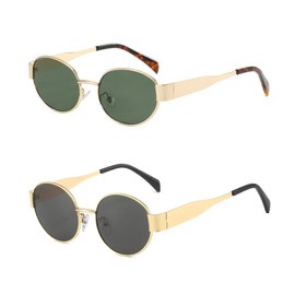 YUIAAOKY Retro Oval Sunglasses for Women Men Trendy Designer Sun Glasses Classic Metal Frame Shades 90s Gold Glasses, Gold/Grey+gold/Green, Normal