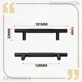 Bwintech 12-Pack Black 181 mm Knurred Cabinet Handles, 128 mm Hole Centre Furniture Drawer Pulls Cupboard Knobs Cabinet Handles
