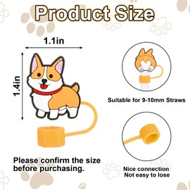 Whaline 4Pcs Corgi Straw Cover Cap Cute Dog Reusable Silicone Straws Topper Animal 10Mm/0.4Inch Straw Tip Lid Protector for 30/40 O z Tumbler Cup Accessories
