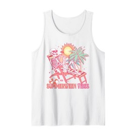 Summerween Vibes Skeleton Summer Vacation Beach Funny Tank Top