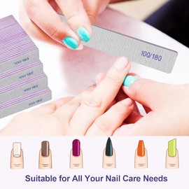 Paquete de 100 limas de uñas de grano 100/180 para uñas acrílicas, tableros rectangulares de doble cara, limas de uñas, suministros profesionales de t