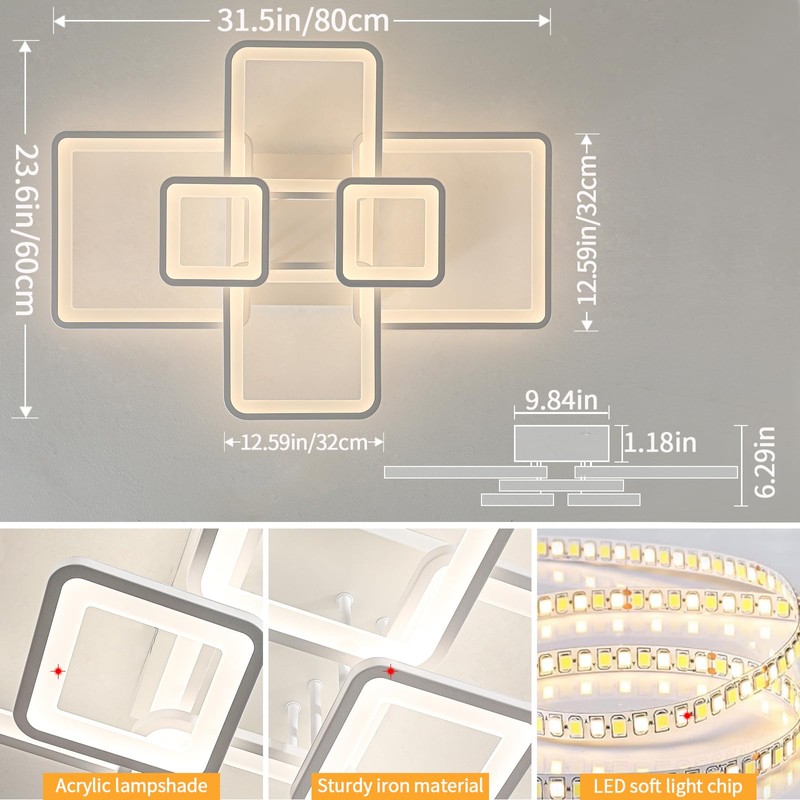 Shine LUEST LED Ceiling Lights for Bedroom Dimmable Modern 6