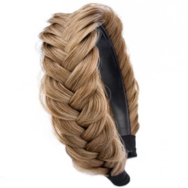 Gledola Wide Messy Braided Headband with Teeth Synthetic Hair Braided Headband High Elasticity Braids Braided Hair Band Hairpiece for Girls Women (Dirty Blonde)