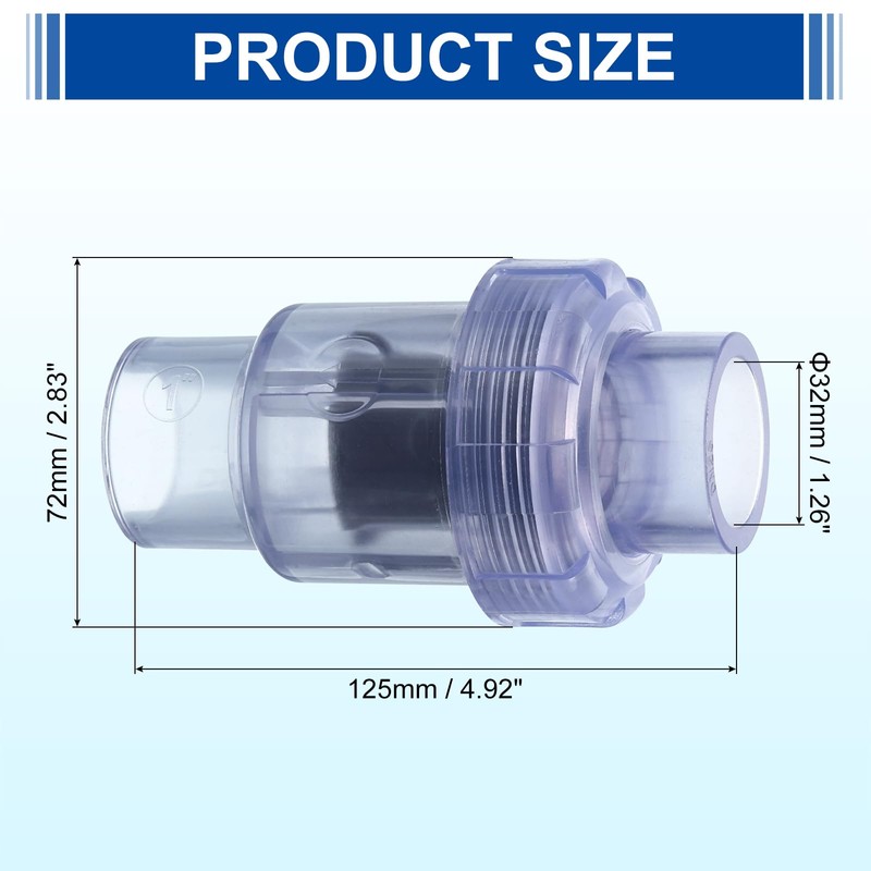 sourcing map UPVC Check Valve, 32mm ID Single Union Check