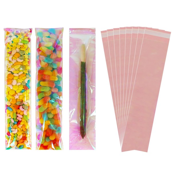 QTOP Cookie Bags 100 pcs Candy Bags Iridescent Holographic Clear Plastic Bags 1.57 mils Thick Self Sealing OPP Cello Bags for Bakery Cookies Goodies Favor Decorative Wrappers (2.5x11 inches)