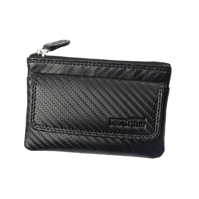 Deluxe Key Bag, Carbon leather, black