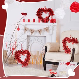 Chuangdi 8 Pieces Valentine Heart Shaped Wreaths Red Tinsel Heart Shaped Wreaths with Foil Hearts Love Hanging for Valentine's Day Wedding Front Door Wall Window Mantel Decor